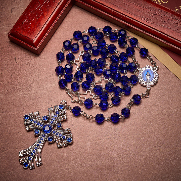 Christianartworkshop Rosario con medalla milagrosa y cruz de poliedro de 8 mm, cadena de aleación de cristal azul. - image 7