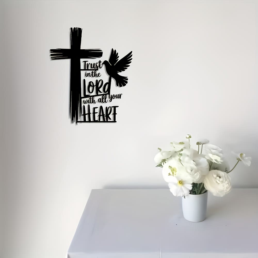 Christianartworkshop Cruz y paloma de metal negro para decoración de pared con versículo bíblico "Confía en el Señor". - image 2