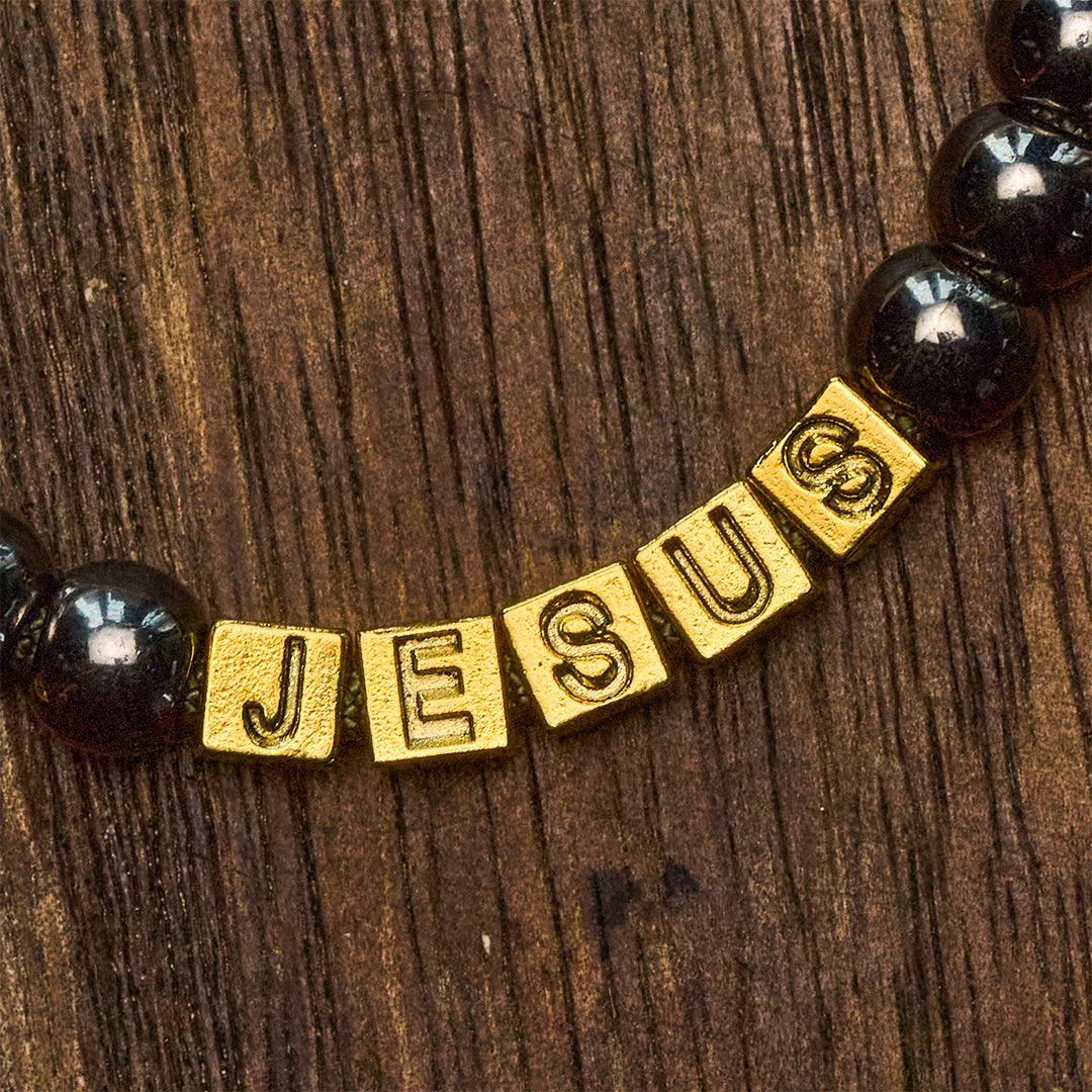 Christianartworkshop Rosario de bolsillo compacto con cuentas estilo hematita, crucifijo y carta personalizada de JESÚS - image 7