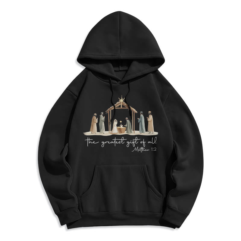 Christianartworkshop Sudadera con capucha de poliéster forrada de felpa con estampado de la Natividad y el Gran Regalo. - Negro - 2XL - image 5