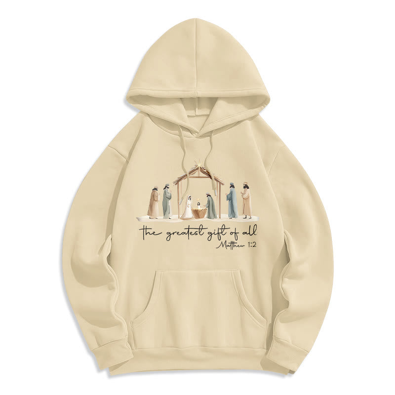 Christianartworkshop Sudadera con capucha de poliéster forrada de felpa con estampado de la Natividad y el Gran Regalo. - Beige - 2XL - image 2