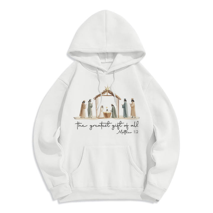 Christianartworkshop Sudadera con capucha de poliéster forrada de felpa con estampado de la Natividad y el Gran Regalo. - Blanco - 2XL - image 1