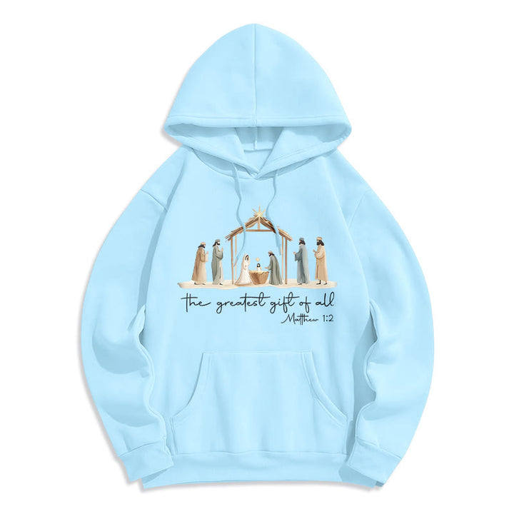 Christianartworkshop Sudadera con capucha de poliéster forrada de felpa con estampado de la Natividad y el Gran Regalo. - Azul - 2XL - image 6
