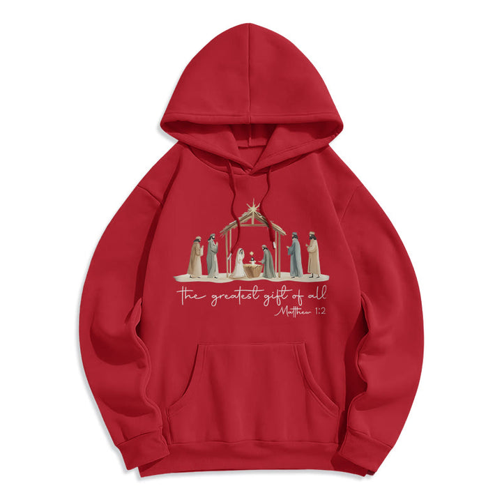 Christianartworkshop Sudadera con capucha de poliéster forrada de felpa con estampado de la Natividad y el Gran Regalo. - Rojo - 2XL - image 7