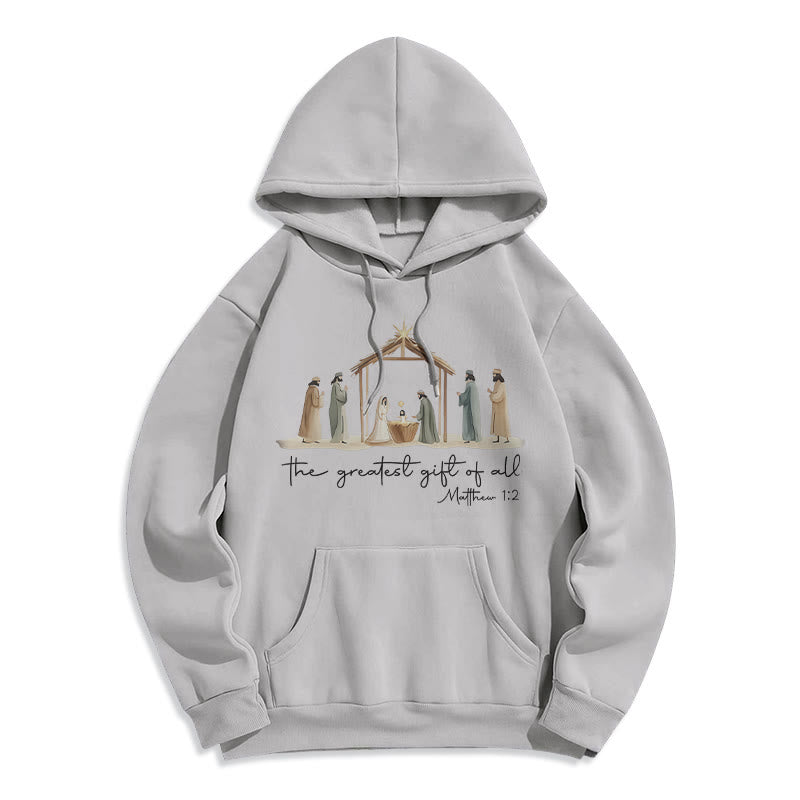 Christianartworkshop Sudadera con capucha de poliéster forrada de felpa con estampado de la Natividad y el Gran Regalo. - Gris - 2XL - image 3