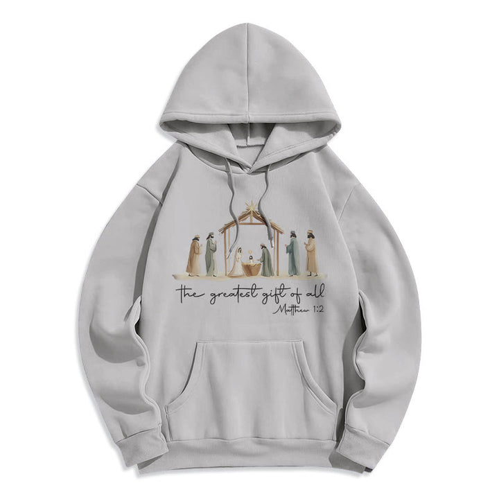 Christianartworkshop Sudadera con capucha de poliéster forrada de felpa con estampado de la Natividad y el Gran Regalo. - Gris - 2XL - image 3