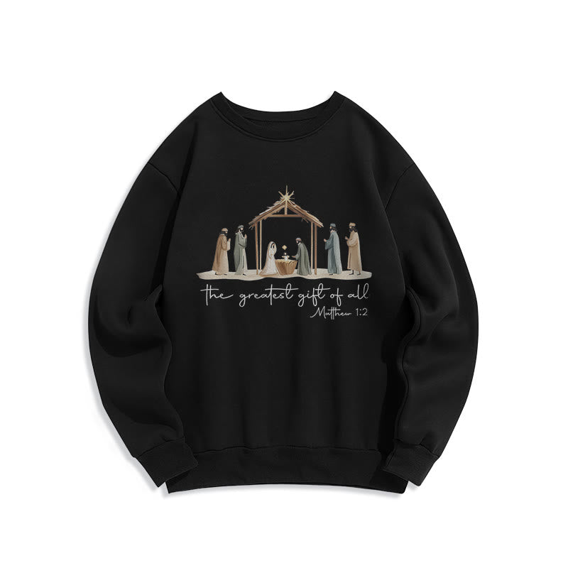 Christianartworkshop Sudadera de poliéster con forro polar y escena acogedora de la Natividad con el versículo bíblico "El mejor regalo". - Negro - 2XL - image 4