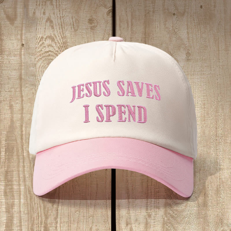 Christianartworkshop Jesús salva, yo gasto color - Gorra con bloques: Humor fiel para el día a día - Beige con rosa - image 0