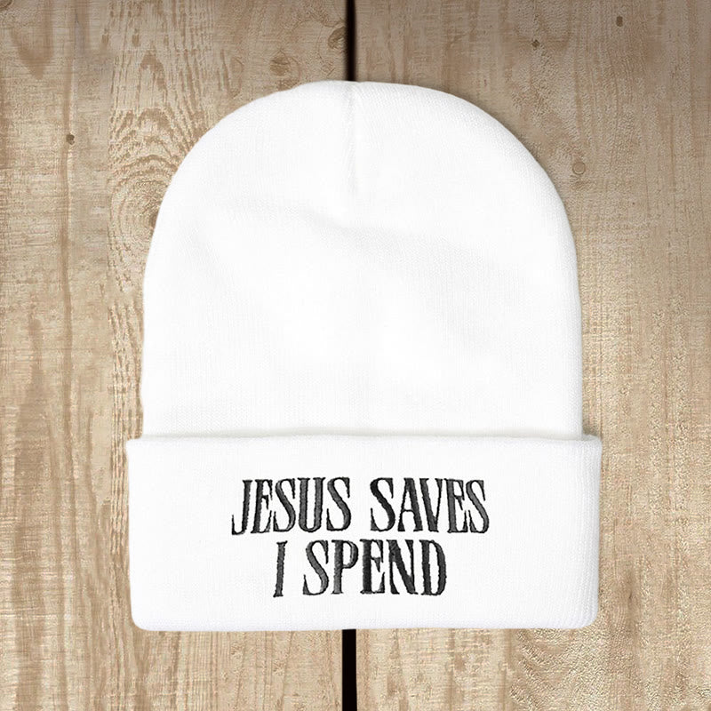 Christianartworkshop Gorro de punto con la frase "Jesús salva, yo gasto": Humor inspirador para los días fríos. - Blanco - image 0