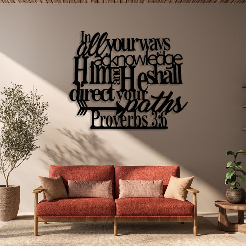 Christianartworkshop Proverbios 3:6 Letrero de pared de metal negro con flecha: Dirección espiritual - image 1
