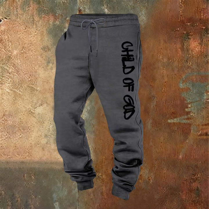 Christianartworkshop Pantalones deportivos con cita "Hijo de Dios" inspirada en la fe y letra en negrita - Gris cálido - 2XL - image 12
