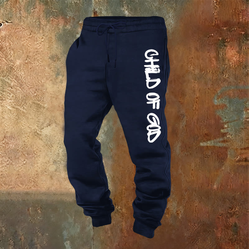 Christianartworkshop Pantalones deportivos con cita "Hijo de Dios" inspirada en la fe y letra en negrita - Azul marino - 2XL - image 4