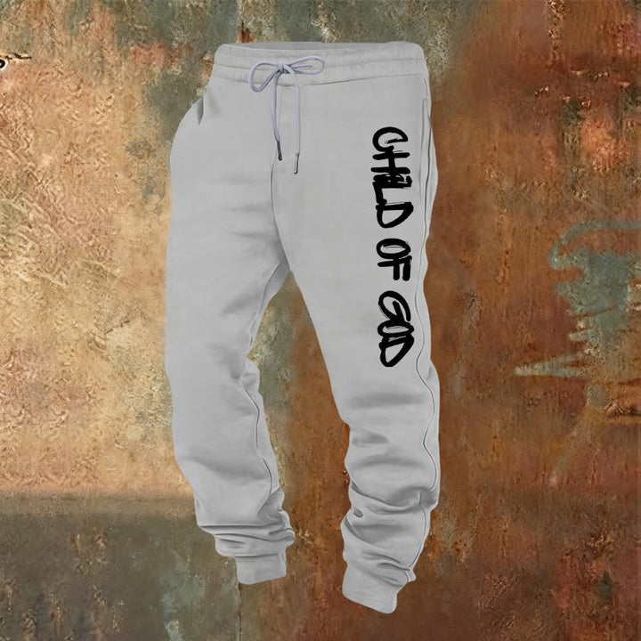 Christianartworkshop Pantalones deportivos con cita "Hijo de Dios" inspirada en la fe y letra en negrita - Gris claro - 2XL - image 8