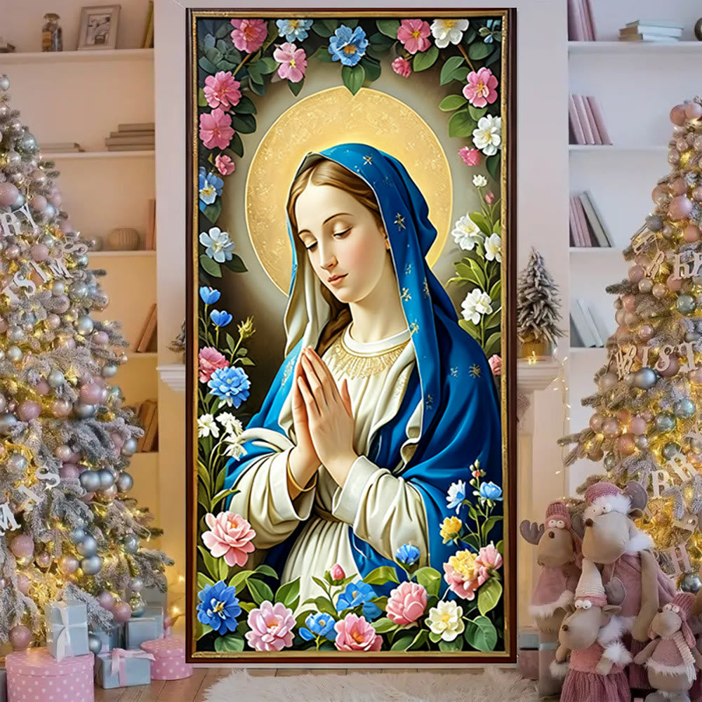Christianartworkshop Cortina floral de la Virgen Sagrada: Reflejo de fe y ambiente artístico. - 36''*80''/91cm*203cm - image 0