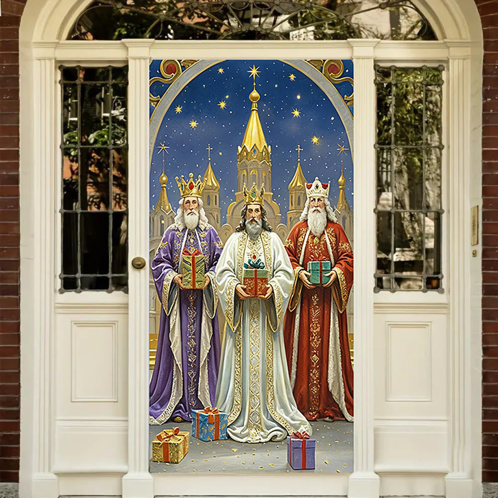 Christianartworkshop Cortina de puerta navideña con diseño de los Tres Reyes Magos: Fe navideña y bendiciones festivas. - 36''*80''/91cm*203cm - image 0