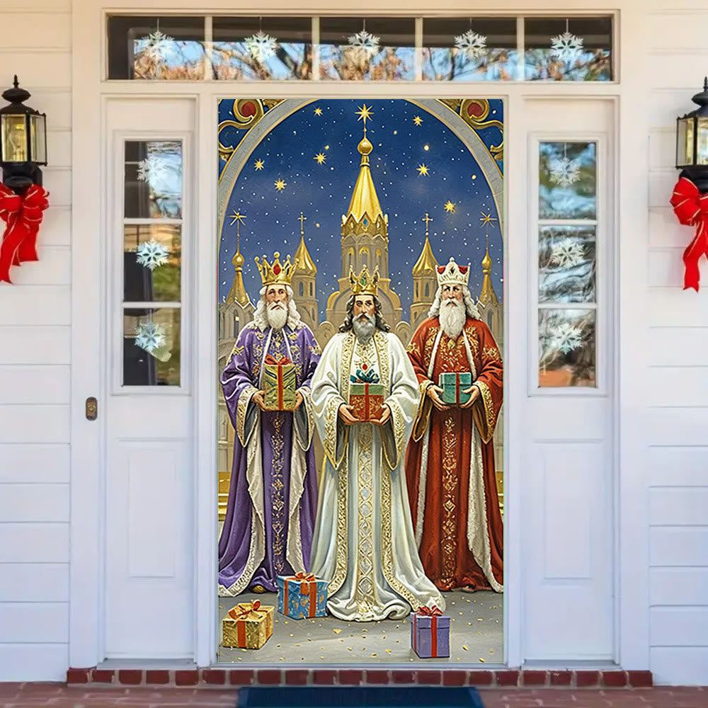 Christianartworkshop Cortina de puerta navideña con diseño de los Tres Reyes Magos: Fe navideña y bendiciones festivas. - image 1