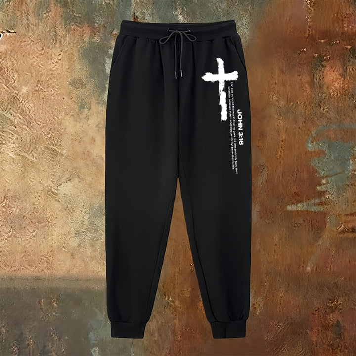 Christianartworkshop Juan 3:16 Declaración Cepillar Cruz Escritura Pantalones deportivos: Caminar el Evangelio - image 6