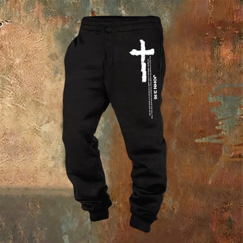 Christianartworkshop Juan 3:16 Declaración Cepillar Cruz Escritura Pantalones deportivos: Caminar el Evangelio - Negro - 2XL - image 4