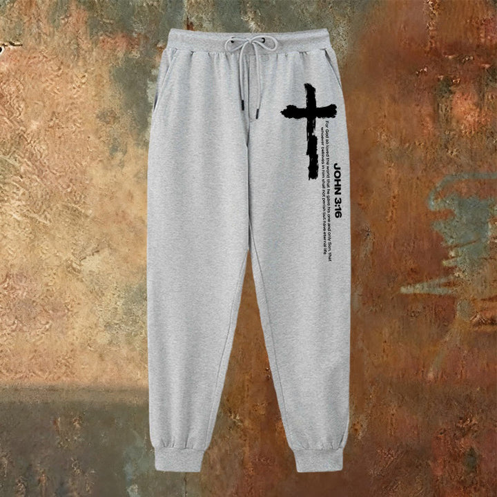 Christianartworkshop Juan 3:16 Declaración Cepillar Cruz Escritura Pantalones deportivos: Caminar el Evangelio - image 2