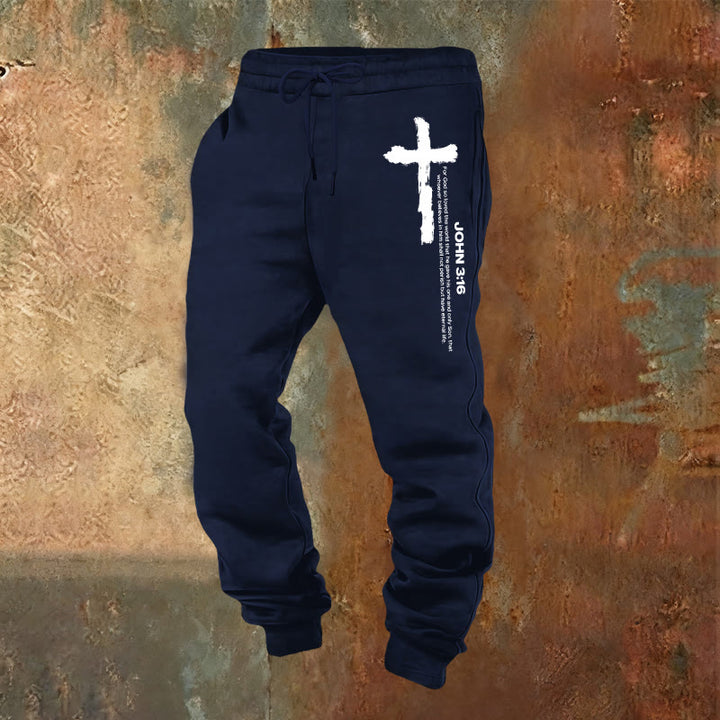 Christianartworkshop Juan 3:16 Declaración Cepillar Cruz Escritura Pantalones deportivos: Caminar el Evangelio - Azul marino - 2XL - image 8