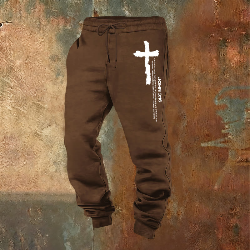 Christianartworkshop Juan 3:16 Declaración Cepillar Cruz Escritura Pantalones deportivos: Caminar el Evangelio - Marrón - 2XL - image 16
