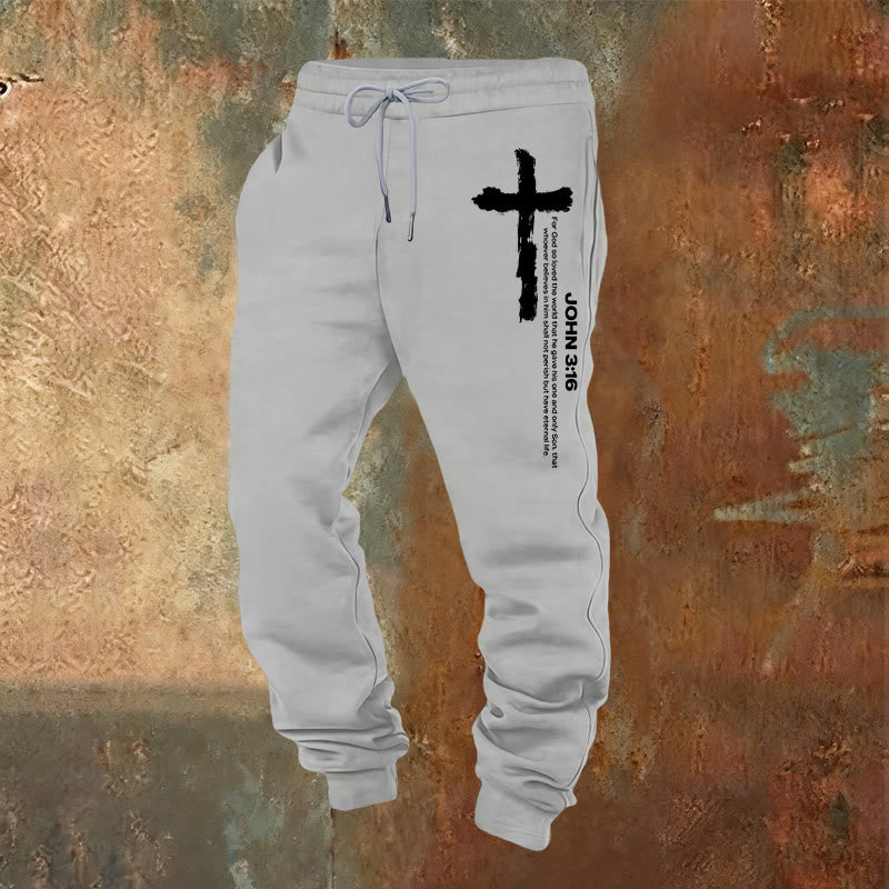 Christianartworkshop Juan 3:16 Declaración Cepillar Cruz Escritura Pantalones deportivos: Caminar el Evangelio - Gris claro - 2XL - image 0