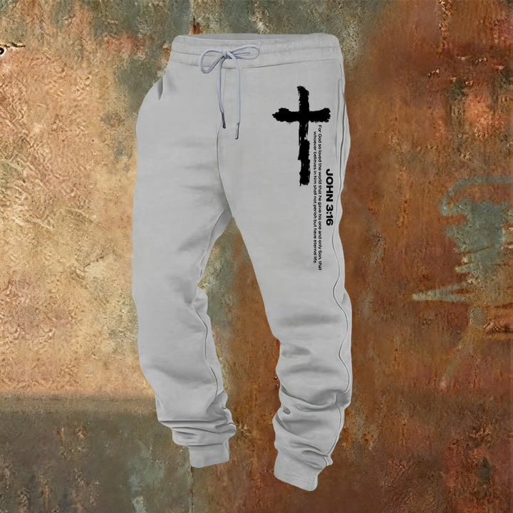 Christianartworkshop Juan 3:16 Declaración Cepillar Cruz Escritura Pantalones deportivos: Caminar el Evangelio - Gris claro - 2XL - image 0