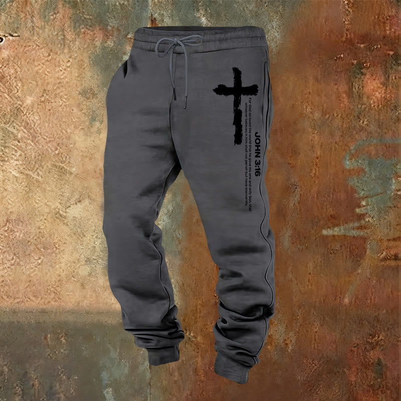 Christianartworkshop Juan 3:16 Declaración Cepillar Cruz Escritura Pantalones deportivos: Caminar el Evangelio - Gris cálido - 2XL - image 12