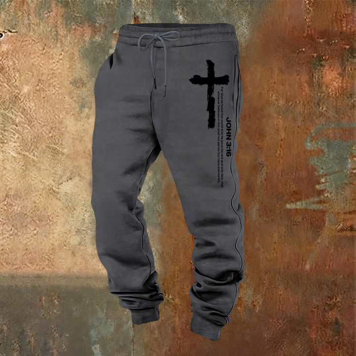 Christianartworkshop Juan 3:16 Declaración Cepillar Cruz Escritura Pantalones deportivos: Caminar el Evangelio - Gris cálido - 2XL - image 12