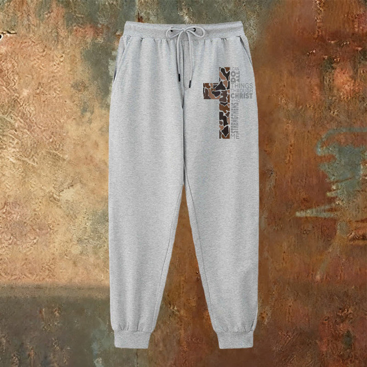 Christianartworkshop Pantalones deportivos con estampado de camuflaje y cruz, edición Discípulo Filipenses 4:13 - image 2
