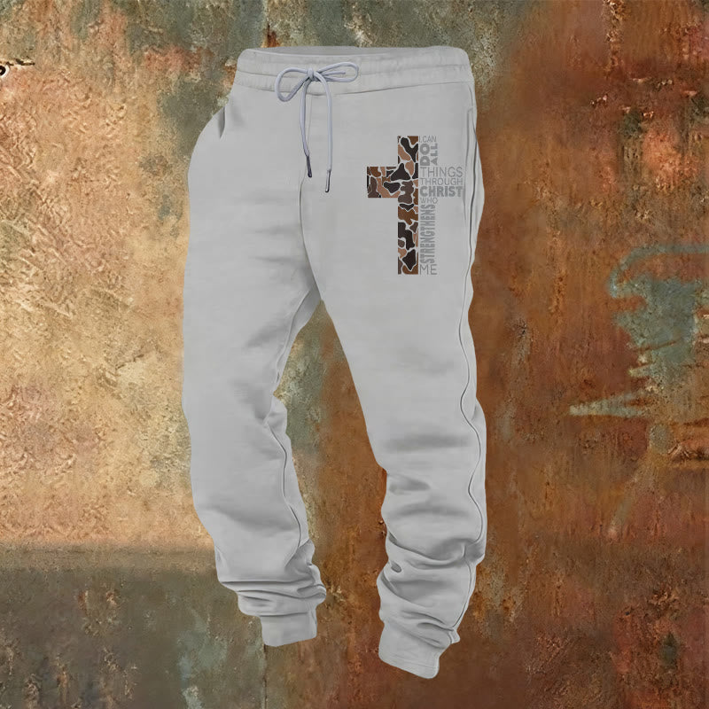 Christianartworkshop Pantalones deportivos con estampado de camuflaje y cruz, edición Discípulo Filipenses 4:13 - Gris claro - 2XL - image 0