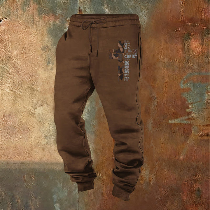Christianartworkshop Pantalones deportivos con estampado de camuflaje y cruz, edición Discípulo Filipenses 4:13 - Marrón - 2XL - image 16