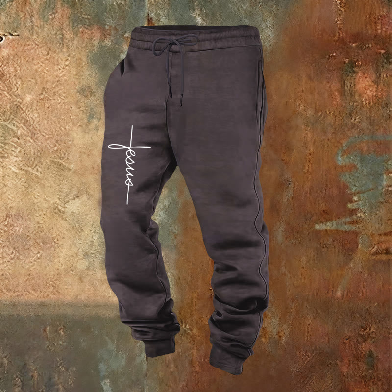 Christianartworkshop Pantalones deportivos minimalistas con la cruz de Jesús: Cada paso con Jesús - Gris oscuro - 2XL - image 0