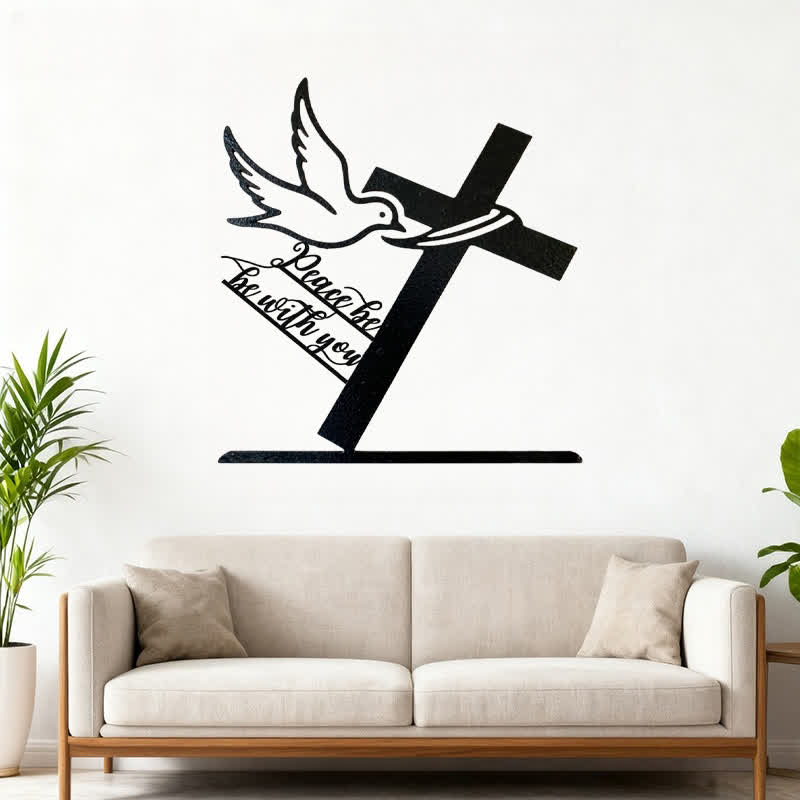 Christianartworkshop Adorno de pared de metal con cruz y paloma de la paz: Sé fuerte y valiente. - image 1