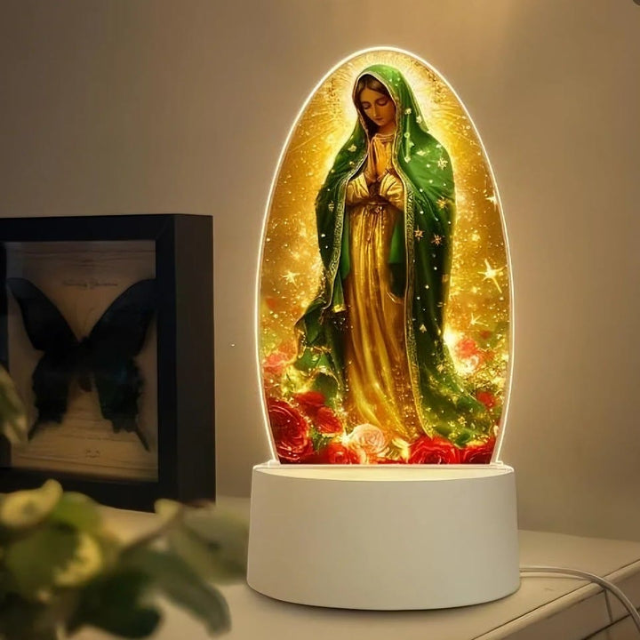 Christianartworkshop Lámpara de noche con la imagen de la Serena Virgen María, de diseño ovalado, para una devoción tranquila. - A - image 0