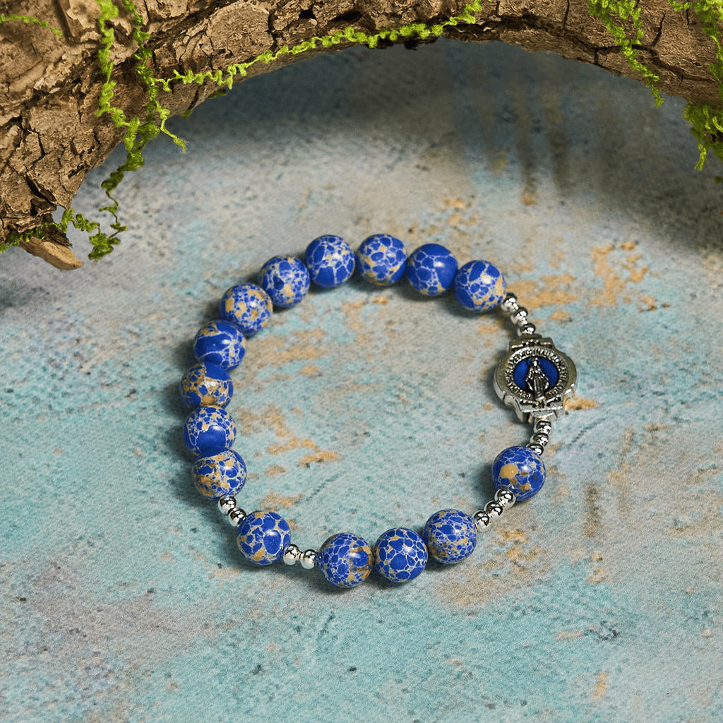 Christianartworkshop Pulsera Mariana de Piedra Imperial Azul: Un símbolo de oración y paz. - Circunferencia de la muñeca: 5,12"-6,3"/13-16 cm - image 0