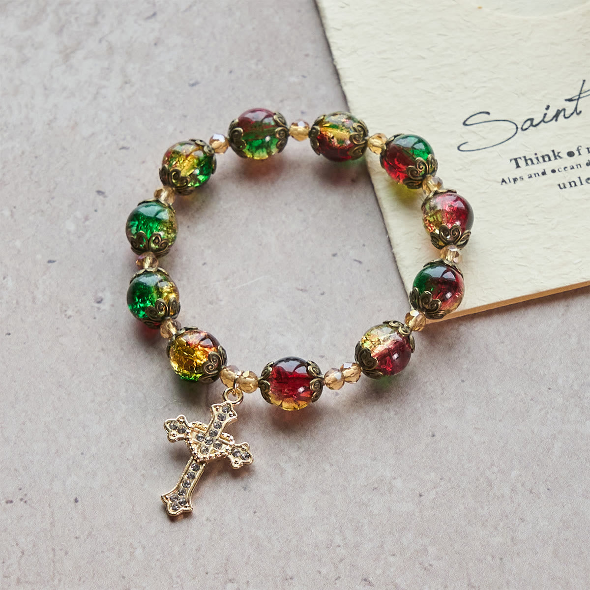 Christianartworkshop Pulsera de cuentas de vidrio rojas, verdes y doradas "Gloria Navideña": Fe que brilla - image 3