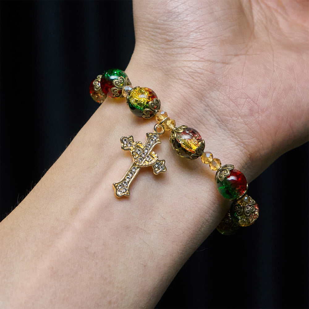 Christianartworkshop Regalo de Navidad: Pulsera de cuentas de vidrio rojo, verde y dorado "Gloria de Navidad": Fe que brilla - image 1
