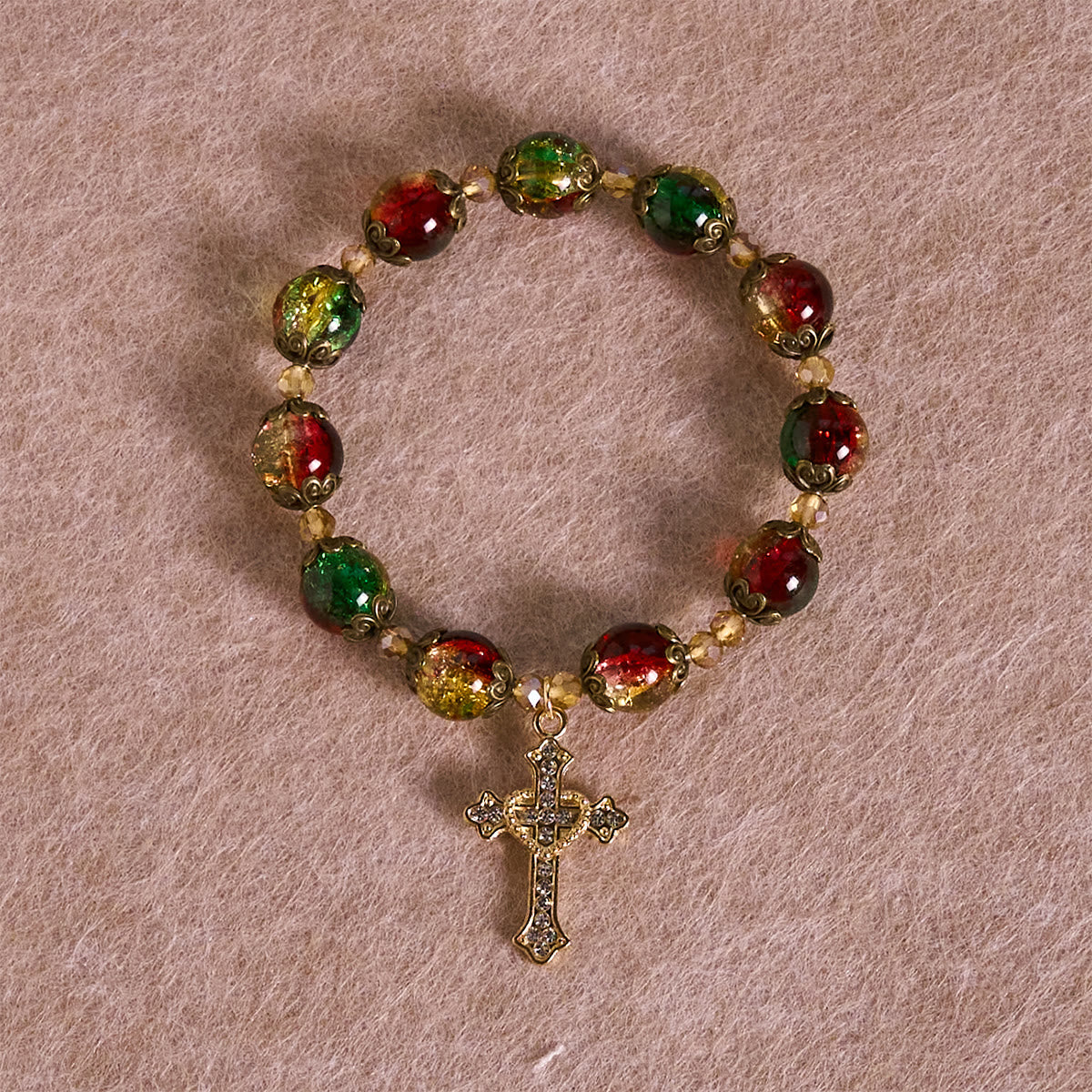 Christianartworkshop Pulsera de cuentas de vidrio rojas, verdes y doradas "Gloria Navideña": Fe que brilla - image 4