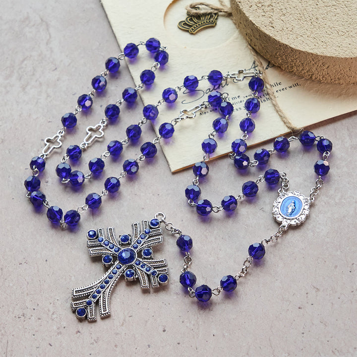 Christianartworkshop Rosario con medalla milagrosa y cruz de poliedro de 8 mm, cadena de aleación de cristal azul. - image 4