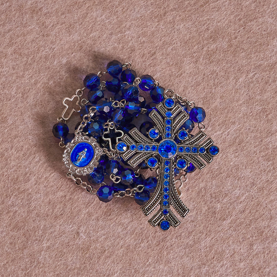 Christianartworkshop Rosario con medalla milagrosa y cruz de poliedro de 8 mm, cadena de aleación de cristal azul. - image 3