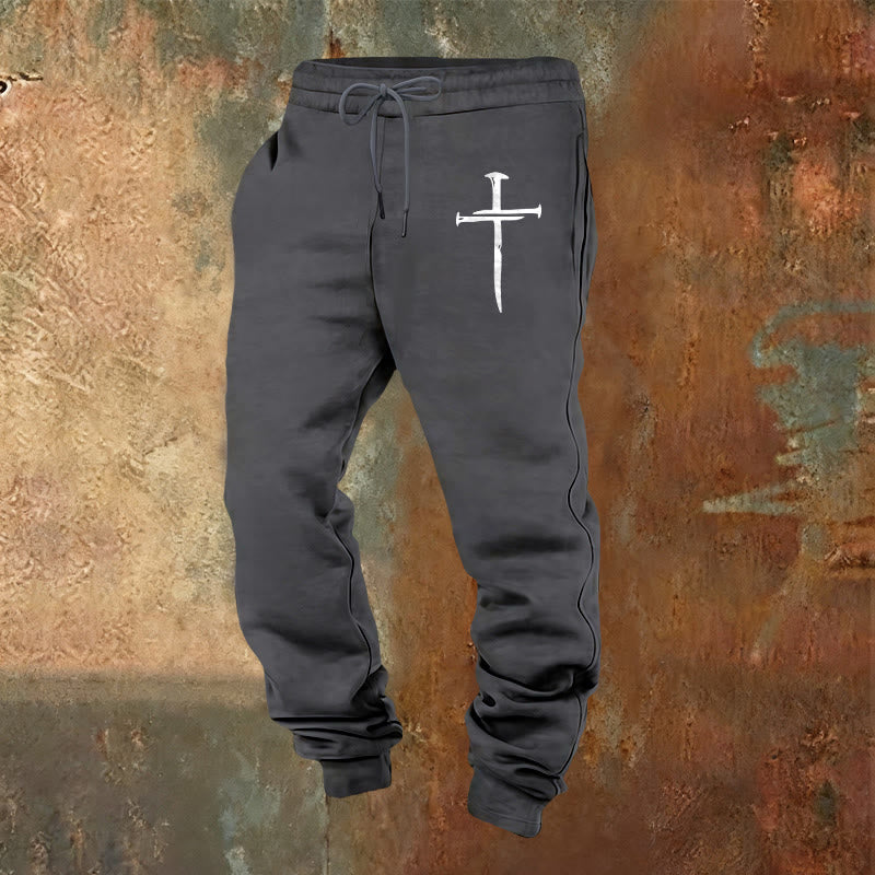 Christianartworkshop Pantalones deportivos con cruz de espada: Fe con estilo para los momentos cotidianos. - Gris cálido - 2XL - image 0