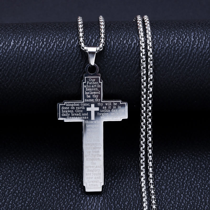 Christianartworkshop Collar con colgante de cruz con versículo bíblico: Versículo bíblico y devoción fiel - Plata - image 0