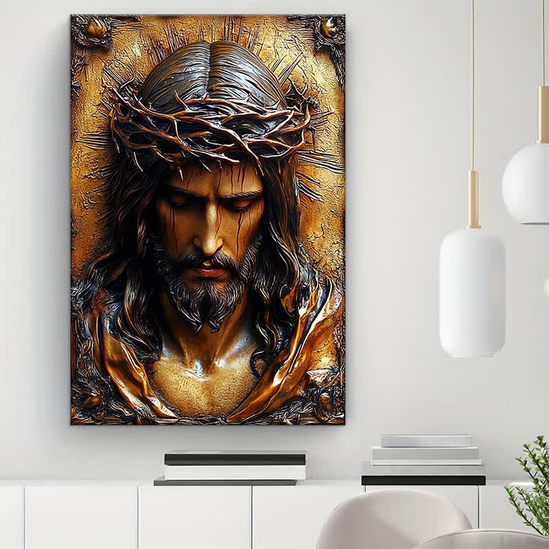 Christianartworkshop Láminas de arte cristiano con la corona de espinas de Jesús: un regalo inspirado en la fe para creyentes devotos. - Cuadro en lienzo enmarcado - 13,77"*19,58"*0,7"/35*50*1,8 cm - image 0