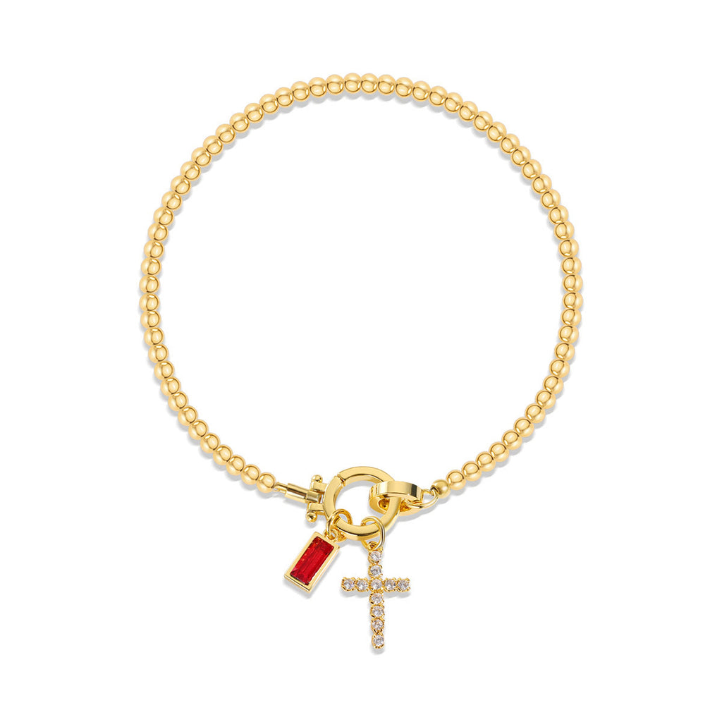 Christianartworkshop Pulsera con cruz de 12 piedras de nacimiento: Identidad basada en la fe y devoción eterna. - Enero - image 0
