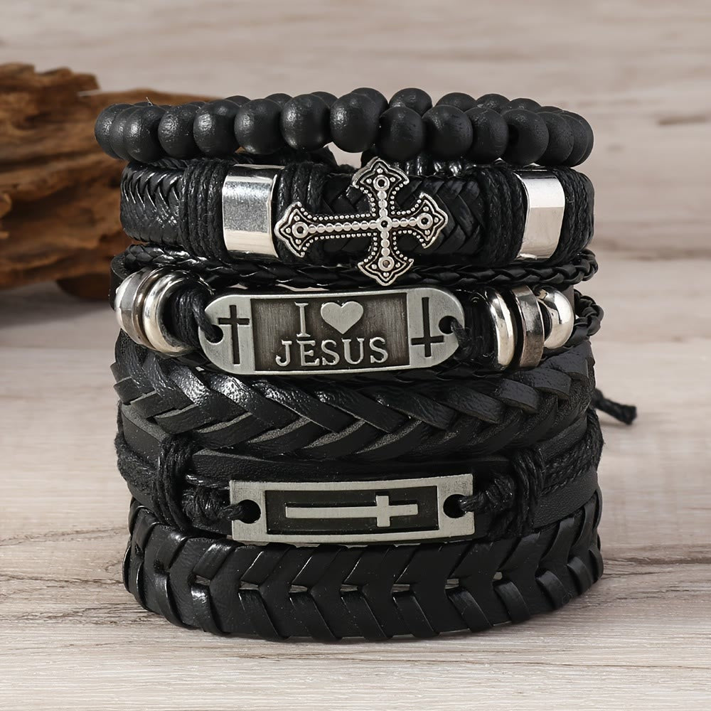 Christianartworkshop Conjunto de 6 pulseras de cuero con mensajes de fe: devoción y expresión de estilo. - image 1