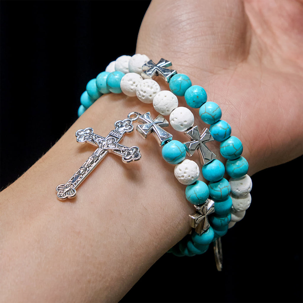 Christianartworkshop Pulsera de rosario de yeso y turquesa: Devoción y calma celestial - image 1