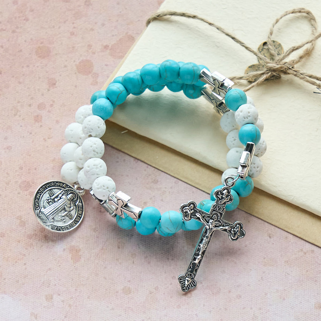 Christianartworkshop Pulsera de rosario de yeso y turquesa: Devoción y calma celestial - image 5