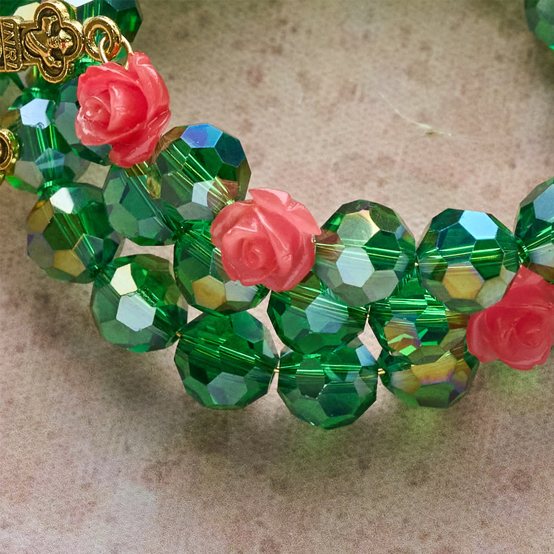 Christianartworkshop Pulsera de rosario de cristal verde y rosa: Devoción y gracia floral. - image 5