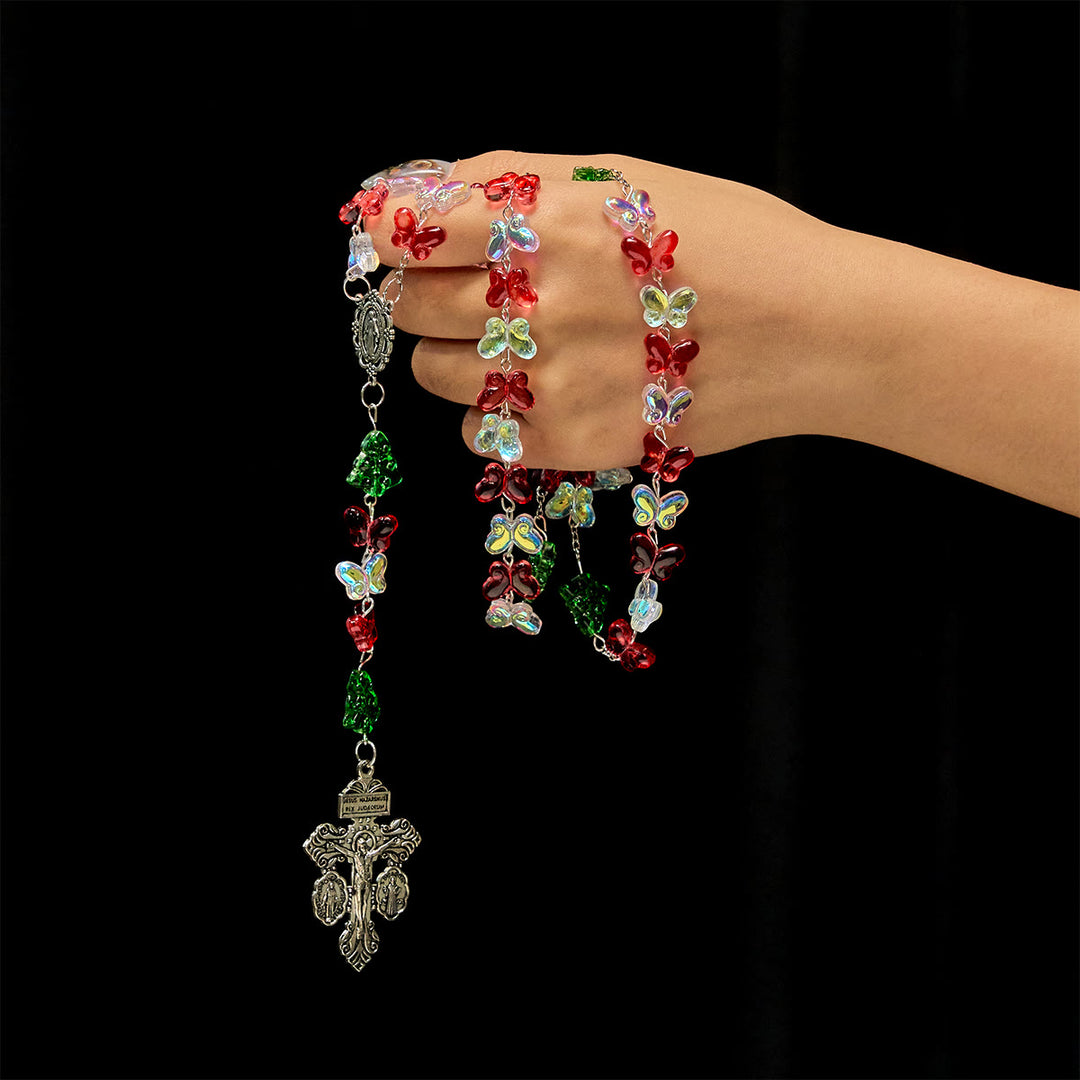 Christianartworkshop Regalo de Navidad: Rosario del Árbol de Navidad Bendito con Cuentas de Mariposa de Cristal - image 5